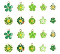 DanLingJewelry 60 dijes de flores verdes de 10 estilos esmaltados para hacer collares, pulseras, joyas, Metal no precioso
