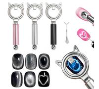 DANNEASY 3 imanes de ojo de gato para uñas, imán circular hueco 4 en 1 con imán de bola y placa guía de corazón, herramienta magnética fuerte para agujeros negros, corazón, halo y cuentas de cristal