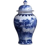 DANNMPX Tarros de Jengibre Jarrones De Cerámica, Tarro Jengibre Azul Y Blanco con Tapa para Decoración del Hogar, Jarrón Templo Estilo Antiguo China Ming Jarrón Decorativo