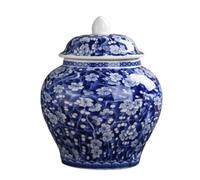 DANNMPX Tarros de Jengibre Tarro De Cerámica Tarros Jengibre con Tapas para Decoración del Hogar Jingdezhen Calabaza Pintada A Mano Porcelana Azul Blanca Jarrón Decorativo(B)