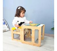 DannyFunny Mesa y Silla Montessori Reversibles 2 en 1 - Conjunto Infantil de Madera Ajustable, diseño escandinavo, Desde 1 años - Tamaños S/M (S+M)