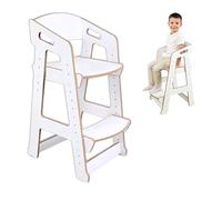 DannyFunny Silla Evolutiva Montessori Classic de Madera para Niños 3-8 Años, Altura Ajustable, Diseño Ergonómico, Resistente hasta 80kg, Ideal para Cocina, Estudio, Juego y Comedor (Blanca)