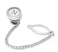 Dannyshi Alfileres de corbata para hombre con cadena redonda de plata con iniciales A-Z, 10mm, Cobre, Sin gema