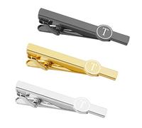 Dannyshi Clips de corbata para hombre, juego de barra de corbata con letra del alfabeto inicial de 2.1 pulgadas, color negro dorado y plateado, 2.1 inch, Cobre, Sin gemas.