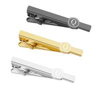 Dannyshi Clips de corbata para hombre, juego de barra de corbata con letra del alfabeto inicial de 2.1 pulgadas, color negro dorado y plateado, 2.1 inch, Cobre, Sin gemas.