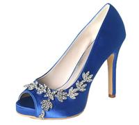 DANOBAB Sandalia De Tacón Alto para Mujer Slip On Rhinestones Zapatos de Vestir para Mujer Dama de Honor Gatito Tacones Boda Noche Nupcial,Royal Blue,41