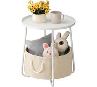 danpinera Mesa auxiliar redonda, mesa auxiliar con espacio de almacenamiento, pequeña mesa para mesita de noche, redonda, metal, pequeña para mesa de salón, dormitorio, habitación infantil, color