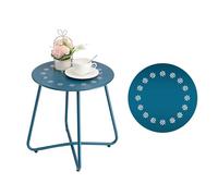 danpinera Mesas auxiliares al aire libre con cortes florales, mesa auxiliar de acero resistente a la intemperie, mesa auxiliar pequeña redonda para exteriores, mesa auxiliar pequeña de metal, patio