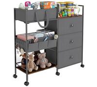 danpinera Organizador de pañales de bebé de 3 niveles y carrito de almacenamiento, artículos esenciales para bebés con 2 + 2 separadores y 3 cajones, carrito rodante de gran capacidad para