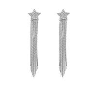 Danshinbow 1 par de pendientes con borlas de estrellas y diamantes de imitación, joyería para mujeres y niñas, Metal