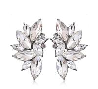 Danshinbow 1 par de pendientes de perlas, diamantes de agua, pendientes en forma de estrella, pendientes crescentes, joyas de mujeres y niñas (Plata-Diamante)