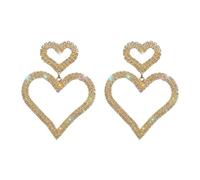 Danshinbow 1 par de pendientes en forma de corazón, diamantes en agua, pendientes de amor, joyas para mujeres y niñas (Oro)