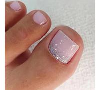 Danshinbow 24 uñas cortas, cuadradas, falsas, dedos brillantes, falsas, láminas de oro, punta de uñas, para mujeres y niñas (Rosa1)