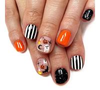 Danshinbow 24pcs Halloween Square Short falso Nail Pumpkin Ghost diseña personajes lindos para interpretar a la dama de las uñas falsas (Naranja C, 0.04 ml)