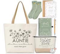 Dansydaisy 8 Pcs Aunt Gifts, Best Auntie Gift Set with Tote Bag, Cosmetic Bag, Keychain, Notebook, Pen, Envelope, Greeting Card & Socks Christmas Aunt Birthday Gift from Niece Nephew