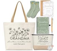 Dansydaisy 8 Pcs Grandma Gifts, Best Grandmother Gift Set with Tote Bag, Cosmetic Bag, Keychain, Notebook, Pen, Envelope, Greeting Card & Socks Christmas Grandma Birthday Gift form Granddaughter