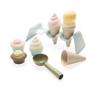 Dantoy Bio Kids Ice Cream & Cupcake Set (15 piezas) Conos de juguete bioplsticos de caa de azcar verde Copas de papel de cupcake y glaseado hechos