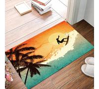 danxceh Alfombra Bañera Antideslizante,Alfombrilla Baño,Alfombra Ducha,Tapete Casa De Baño Absorbente,Ilustración de un Surfista en un mar Tropical y Palmeras al Atardecer,40x60cm