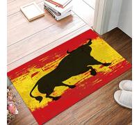 danxceh Alfombra Bañera Antideslizante,Alfombrilla Baño,Alfombra Ducha,Tapete Casa De Baño Absorbente,Fondo con los Colores españoles y un Toro Negro.,40x60cm