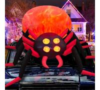 Danxilu Araña Inflable Gigante de Halloween de 2,44M para Decoración de Exteriores con Luz de Llama LED Giratoria Inflables de Halloween para Exteriores, Decoraciones Festivas para Jardín y Césped