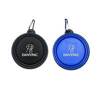 DANYPAC Cuencos Plegables para Perros, Set de 2 Bowls de Silicona 700ml, Portátiles con Mosquetón, para Agua y Comida, Negro y Azul (Negro Azul)