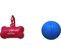 DANYPAC Dispensador de Bolsas Caca Perro + Pelota de Goma Duradera y Resistente - Kit Paseo Perro 2 Piezas (Rojo, Grande)