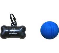 DANYPAC Dispensador de Bolsas Caca Perro + Pelota de Goma Duradera y Resistente - Kit Paseo Perro 2 Piezas (Negro, Mediano)