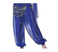 Danza del Vientre Cadera,Borla Bufandas de Caderas Belly Dance Harem Pantalones Linterna Pantalones brillantes Pantalones de lujo Traje de baile Tamaño libre (cinturón de monedas no incluido)(R blue)