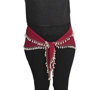 Danza del Vientre Pañuelo caderín Egipcio Triangular con Abalorios Ideal para prácticas y coreografías de la Danza Oriental 145 cm (Granate Abalorios Plateados)