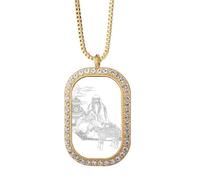 Dao China - Collar con colgante de ganado Lao Tzu con diamantes de cristal dorado