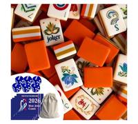 DAO-UPPSE Juego de Mahjong acrílico, 160 fichas, Juego Americano de 4 Capas con Bolsa de Dados y guía de Tablero Duro(Orange)