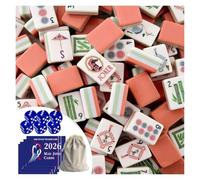 DAO-UPPSE Juego de Mahjong acrílico, 160 fichas, Juego Americano de 4 Capas con Bolsa de Dados y guía de Tablero Duro(Light Pink)