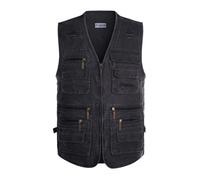Daoba Chaleco para hombre de algodón con múltiples bolsillos, casual, para exterior, con cuello de pie, para camping, caza, pesca, fotografía, Gris Oscuro, 3XL