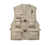 Daoba Chaleco para Hombres y Mujeres al Aire Libre con Múltiples Bolsillos para Camping, Pesca, Fotografía, Chaleco Casual de Abrigo, beige, S