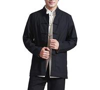 Daoba Hombres Chino Ropa Traje Tang - Wing Chun Shaolin Tai Chi Tradicional Disfraz Artes Marciales Kung Fu Manga Larga Chaqueta de Doble Cara Camisa Uniforme (Negro, XXL)
