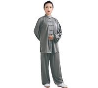 Daoba Uniforme de Tai Chi para mujer, traje chino tradicional de Tai Chi, ropa de artes marciales, ropa de manga larga, ejercicios matutinos, ropa de kung fu, gris, XL