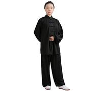 Daoba Uniforme de Tai Chi para mujer, traje chino tradicional de Tai Chi, ropa de artes marciales, ropa de manga larga, ejercicios matutinos, ropa de kung fu, Negro, 3XL