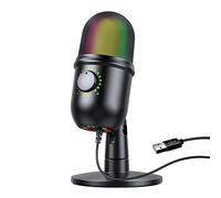 Daoco Micrófono de condensador RGB, características renales, micrófono USB con efecto de luz colorida, silencio de un botón, monitoreo en tiempo real con soporte para micrófono de escritorio para*