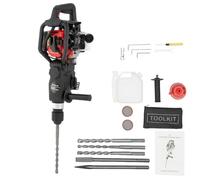 DAOHHFO Martillo de demolición de gasolina 3 en 1, 2 tiempos, 33 CC, martillo de cincel, 1000 W, 5300 rpm, martillo de demolición, martillo de impacto 30J, energía de efecto con 3 taladros