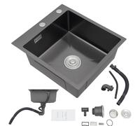 DAOHHFO Set de fregaderos de cocina 45x50 cm, fregadero rectangular de acero inoxidable con tubo de desagüe, fregadero de 1 cuenco, fregadero empotrado, luz para fregadero individual comercial sin