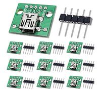 DAOKAI 10 piezas Mini USB hembra a adaptador DIP 2,54 mm 5 pines USB 2.0 Mini USB Socket to DIP Converter Breakout Board para fuente de alimentación DIY con cabezal de 50 pines