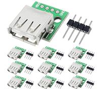 DAOKAI 10 piezas USB tipo A hembra a adaptador DIP 2,54 mm 4 pines USB 2.0 tipo A enchufe a DIP convertidor Breakout Board para fuente de alimentación DIY con cabezal de 40 pines