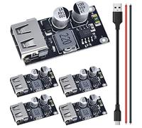 DAOKAI 5 piezas 6-32V 9V 12V 24V a 5V 3A Módulo de carga rápida USB QC3.0 QC2.0 DC-DC Buck Converter Step-Down Cargador rápido Placa de circuito con cable USB, cable 24AWG