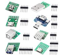 DAOKAI 8 piezas Adaptador USB a DIP 2.54 mm USB Tipo-C/Tipo-B/USB 2.0 / USB 3.0 / Micro USB/Mini USB/USB 4 en 1 a DIP Convertidor Breakout Board con Pin Header