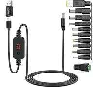 DAOKAI Adaptador Cargador USB PD a Cable de Alimentación DC USB-C a DC 5.5x2.1mm 5V/9V/12V/15V/20V Cable Adaptador Multitensión Ajustable con Pantalla LED 11 Cabezales de Conversión