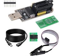 DAOKAI CH341A 24 25 Serie EEPROM Flash BIOS Módulo de programador USB para 93CXX, con SOIC8 SOP8 Flash Chip Free Desmontaje IC Clips de prueba Adaptador de enchufe, Cable de extensión USB de 1,5 m