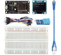 DAOKAI ESP8266 Kit de inicio con placa de desarrollo ESP8266 Pantalla de 0,96 pulgadas Sensor de temperatura y humedad Cable de salto Cable USB Kit de electrónica para entusiastas del bricolaje