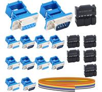DAOKAI IDC Crimp Conector 2.54mm DB9 Macho + DB9 Hembra D-sub 9 Pins Conector + FC 10 Pitch IDC Socket Conector con 3m 10P Cable de Ensayo - 6Set