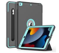 DAORANGE Funda para iPad 10.2 9a / 8a / 7a Generación 2021/2020 / 2019, Carcasa Resistente al Impacto con Portalápiz y Auto-Sueño/Estela Función para iPad 9.ª/8.ª/ 7.ª Gen 10.2" (Gris/Celeste)