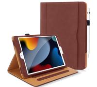 DAORANGE Funda para iPad 9.ª/ 8.ª/ 7.ª Generación 10.2 2021/2020/ 2019, PU Cuero Folio Protectora Cover Carcasa con Bolsillo para Documentos, Múltiple Ángulo de Visión, Auto-Sueño/Estela (Marrón)
